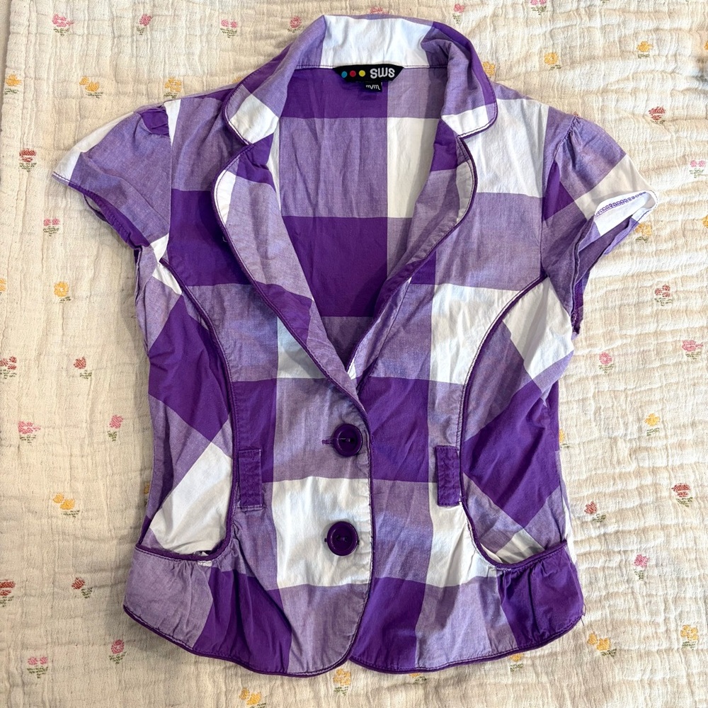 Vintage Y2K Purple and White Checkered Blazer🤍💟